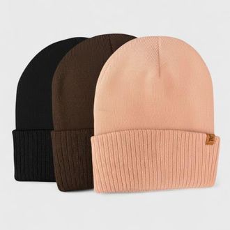 London Fog Womens 2-Pack Cable Knit Beanie Set in Blush/brown/black at Nordstrom