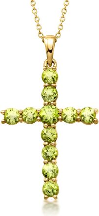 Ross-Simons Peridot Cross Pendant Necklace in 18kt Gold Over Sterling