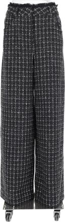 Msgm Black Checkered Wide-Leg Cotton-Blend Pants