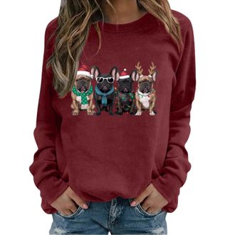 Generic Christmas Sweatshirt For Women Funny Cute Light Up Christmas Dogs Printed Jumper Novelty Xmas Graphic Sweatshirts Long Sleeve Pet Lovers Pullover Tops