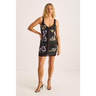 NASTY GAL Celestial Beaded Mini Dress in Black at Nordstrom, Size 10