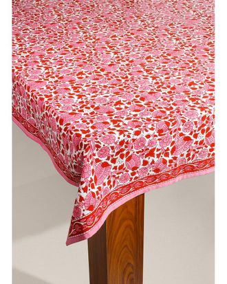 Tiramisu Crimson Infusion Block Print Cotton Tablecloth