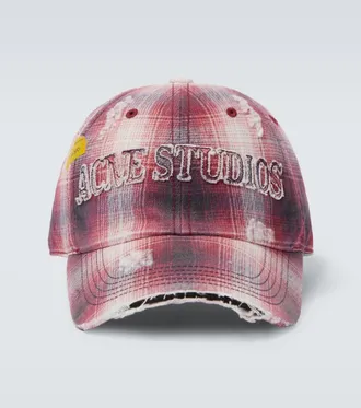 Acne Studios Distressed checked canvas baseball cap