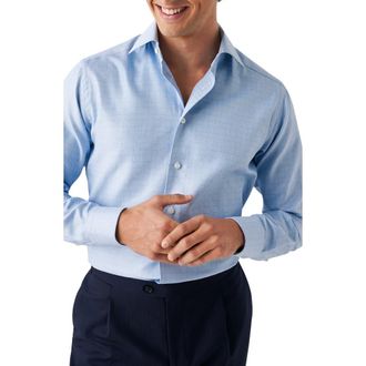 Eton Contemporary Fit Check Luxe Twill Dress Shirt in Light/Pastel Blue at Nordstrom, Size 18 - R