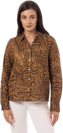 Equipment One Pocket Long Sleeve Linen Shirt in Brown Zebra at Nordstrom, Size Medium