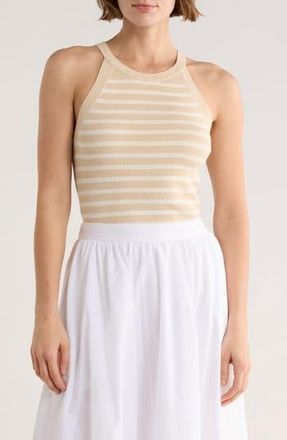 Elie Tahari Stripe Rib Sleeveless Sweater in Almond Milk/Ivory at Nordstrom Rack, Size X-Small