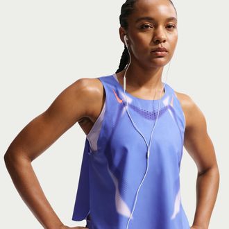 Nike Womens AeroSwift Dri-FIT ADV Cropped Running Tank Top in Blue | IF3649-570