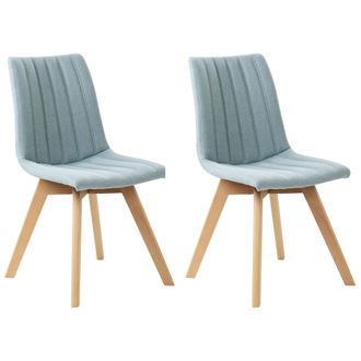 Beliani Beliani - Onjunto De 2 Sillas De Comedor Tela De Poli&eacute;ster Patas De Madera Maciza Clara Acolchado Respaldo Curvo Azul Claro Calgary
