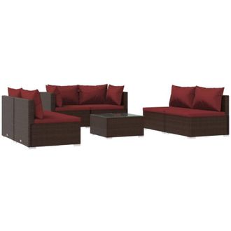 vidaXL Set Muebles De Jard&iacute;n 7 Piezas Y Cojines Rat&aacute;n Sint&eacute;tico Marr&oacute;n Vidaxl