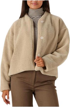 Ruby Tuesday Jassen, Dames, Beige, L, Katoen, Zachte Katoenen Shearling Jas
