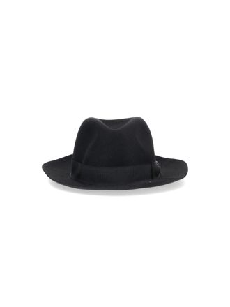 Borsalino Black Wide-Brim Felt Grosgrain Ribbon Hat