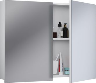 ebuy24 Armario De Ba&ntilde;o Vcm Atemporal Dimensiones Aprox. Al. 60 X An. 80 X P. 12 Cm Dos Puertas Giratorias Armario De Espejo - Badinos 60 X 80 Cm (blanco)