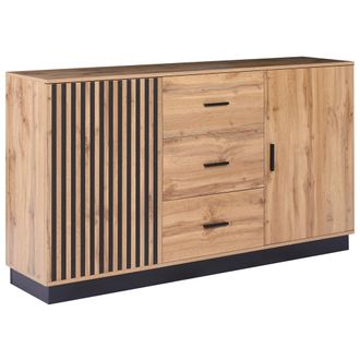 Beliani Aparador Moderno 2 Puertas Y 3 Cajones De Mdf Con Acabado Melam&iacute;nico Sala De Estar Marr&oacute;n Manaia