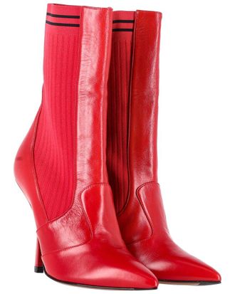 Fendi Fendi Womens Leather Rockoko Stretch-Knit Sock Boot (Authentic Pre-Loved)