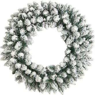 Nearly Natural 24in. Flocked Artificial Christmas Wreath With 160 Bendable Branches And 35 Warm White LED Lights