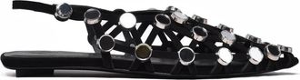 The Attico Black Mirror-Appliqued Suede Slingback Ballet Flats