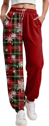Generic Women Christmas Sweatpants UK High Waist Baggy Trousers Funny Snowman Print Holiday Sweatpants Oversized Xmas Drawstring Jogger Holiday Long Pants Lad