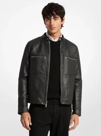 Michael Kors Leather Double-Zip Racer Jacket