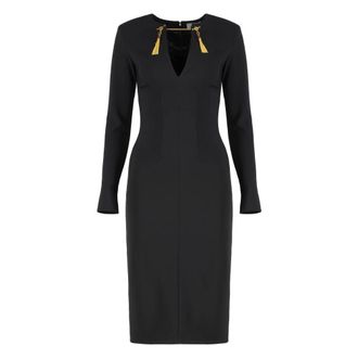 Elisabetta Franchi Midi Dresses, female, Black, XS, Dress in lightweight crepe fabric with jewel chain