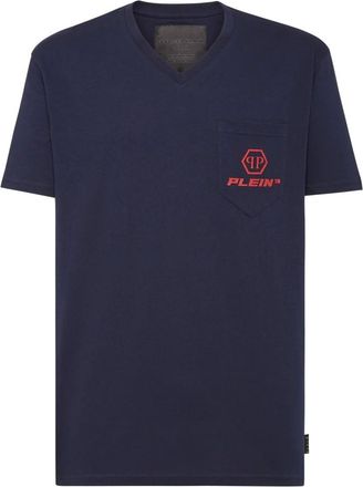 Philipp Plein Tops, Heren, Blauw, 2Xl, Katoen, T-shirt V-Neck