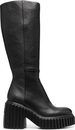 AGL Black Tiggy Goat Leather Chunky Sole Boots
