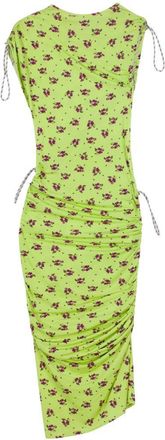 Coperni Green Floral Print Ruched Midi Dress