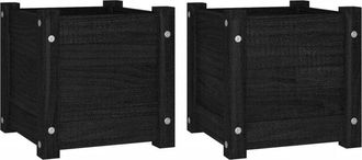 vidaXL Vidaxl - Jardineras 2 uds madera maciza de pino negra 31x31x31 cm