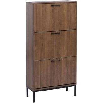 Hhg Scarpiera ante a ribalta HHG-889, soluzione per scarpe, 3 scomparti, in MDF melaminico 125x60x25cm, marrone