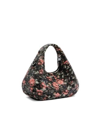 Ganni Womens Hobo Bag Mini Flowers Black Recycled Cotton Handbags Hand