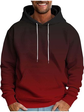 Generic Mens Hoodie Windproof Cotton Gym Hoodie, Fleece Pullover Sweatshirt Gradient Long Sleeve Sports Jumpers Casual Lounge Wear for Training Running Thin L