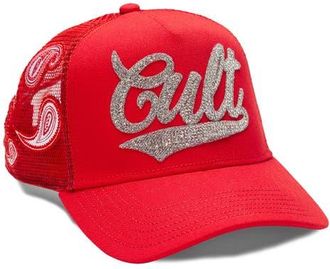 Cult of Individuality Crystal Logo Trucker Hat in Red at Nordstrom