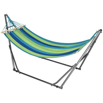 OUTSUNNY Hamaca Con Soporte Plegable 2 En 1, Tendedero Con Barra, Marco De Acero, Hamaca De Camping Port&aacute;til De Algod&oacute;n, Carga 120 Kg, 270x100x94 Cm