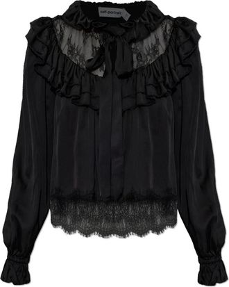 Self Portrait Shirt met kanten details - Dames - Overhemden - Zwart - XS - Overhemden