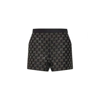 Gucci Beachwear, female, Black, Size: XS Embroidered Wool Tweed Lam&eacute; Shorts