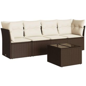 vidaXL Set Comedor De Jard&iacute;n 5 Piezas Y Cojines Rat&aacute;n Sint&eacute;tico Marr&oacute;n Vidaxl
