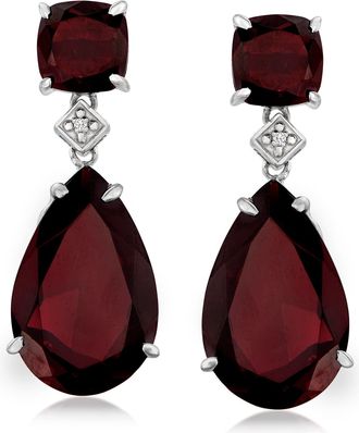 Ross-Simons Garnet Drop Earrings With Diamond Accents in Sterling Silver