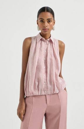 Brunello Cucinelli Striped organza shirt in Red at Nordstrom, Size Xx-Small Eu