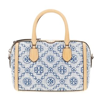 Tory Burch Tory Burch, Handbags, female, Blue, Size: ONE SIZE T Monogram Denim Petite Barrel Bag