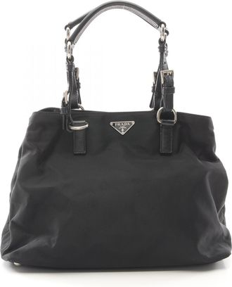 Prada Black Nylon Leather Tote Bag (Pre-Owned)