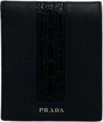 Prada Pre-owned Vintage Portemonnee (bi-fold) - Dames - Vintage Accessoires - Zwart - ONE Size - Leer - Vintage