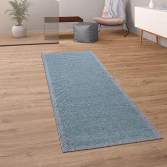 Paco Home Paco Home Alfombra Exterior Interior Balc&oacute;n Terraza Cocina Dise&ntilde;o Ribetes Turquesa 200x350 Cm