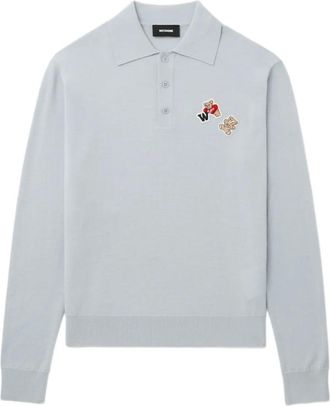 We11done Trui met geborduurde beer en polokraag - Grijs