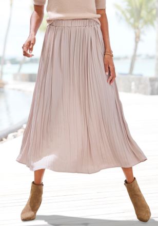 Lascana Maxirock LASCANA, Damen, Gr. 34, beige (champagner), Web, Obermaterial: 100% Polyester, unifarben, figurumspielend kn&ouml;chellang, R&ouml;cke Maxirock, mit Pl