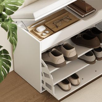 Vicco Panca Scarpiera Da Ingresso Solino, Bianco, 90 X 50 Cm Con 3 Scomparti Aperti, Vicco