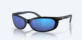 Costa Unisex Fathom Polarized Oval Sunglasses In Matte Black Frame Blue Mirror Glass