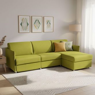 Dmora Sof&aacute; Cama Con Chaise Longue Sumirago, Desenfundable, Almacenaje Made In Italy, Repelente Al Agua, Multiposici&oacute;n, 260x160 Cm Verde