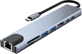 OEM Hub Usb-c 8 En 1: Hdmi 4k, Pd De 87 W, Usb-c, Usb 3.0, Rj45, Sd/tf, Estaci&oacute;n De Acoplamiento. Compatible Con Macbook Y Windows