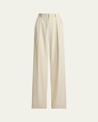 Ralph Lauren Collection Striped Pleated Wide-Leg Trousers