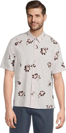 Vince Cascading Floral Short Sleeve Mens T Shirt Dove Grey/Pink Haze : SM, Cotton/Tencel