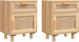 vidaXL Bedside Cabinets 2 pcs Brown Solid Wood Pine and Natural Rattan vidaXL